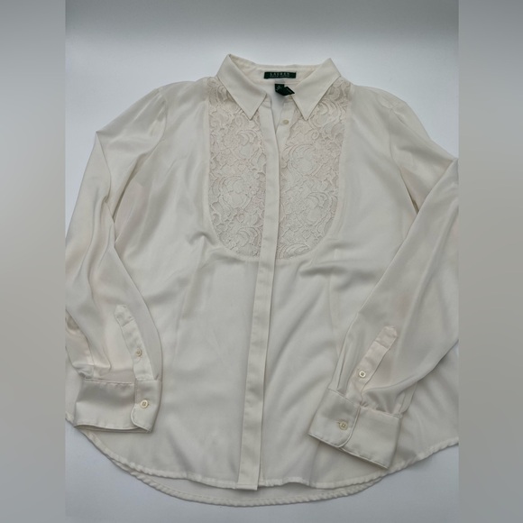 Ralph Lauren Women Blouse Long Sleeve Lace Front Size XL Polyester Cream Color - Picture 5 of 12